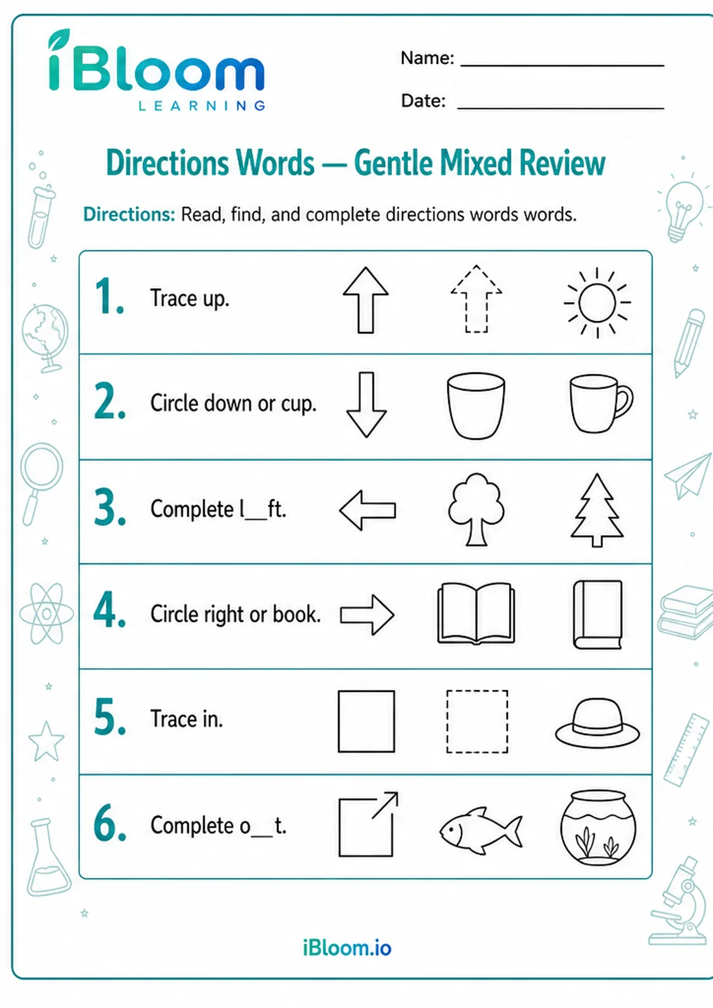 Preview page 1 of Directions Words — Gentle Mixed Review