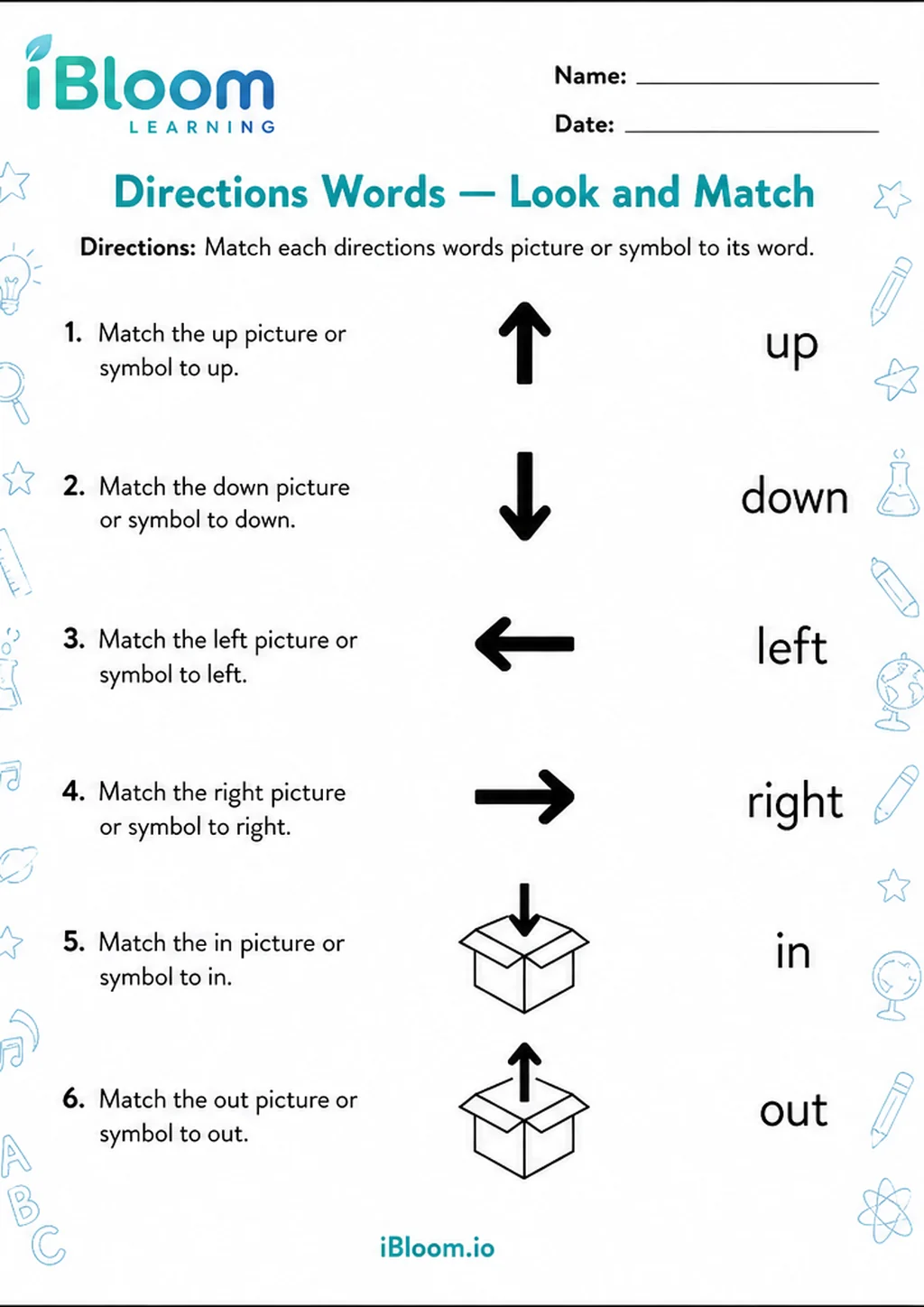 Preview page 1 of Directions Words — Look and Match
