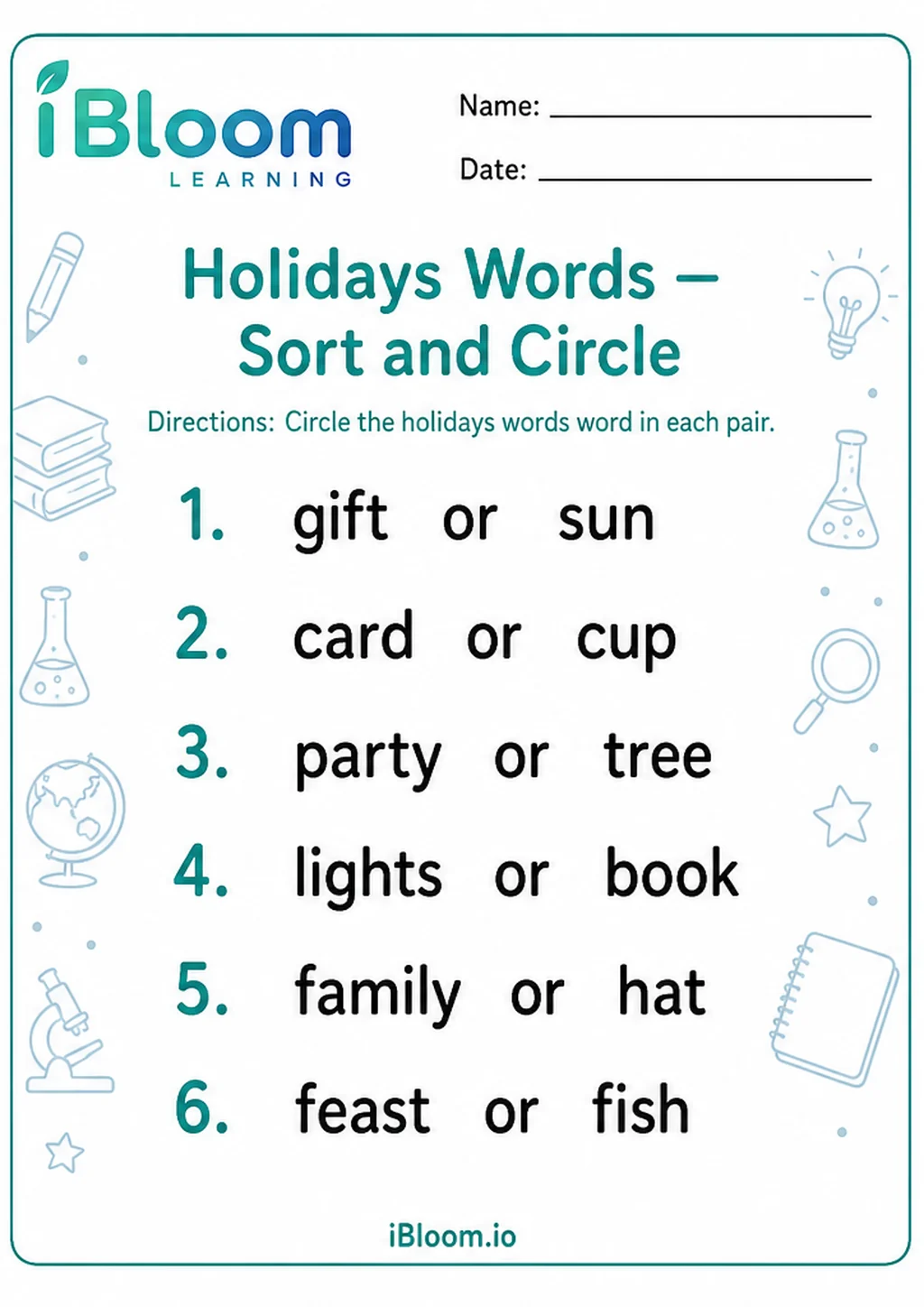 Preview page 1 of Holidays Words — Sort and Circle