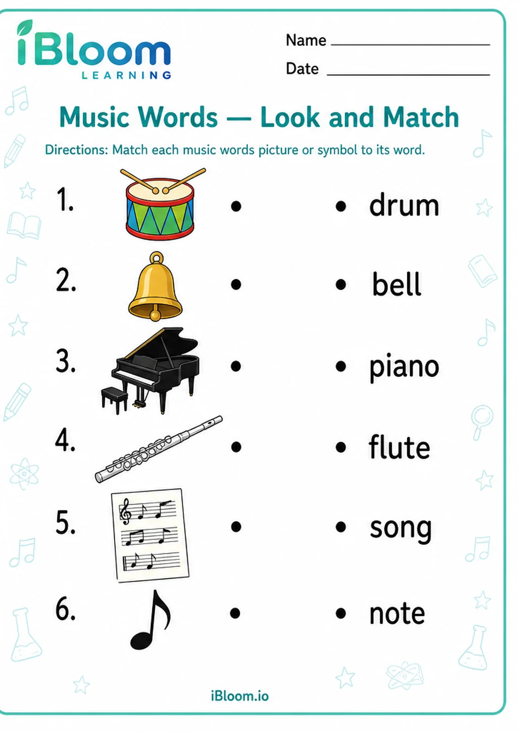 Preview page 1 of Music Words — Look and Match