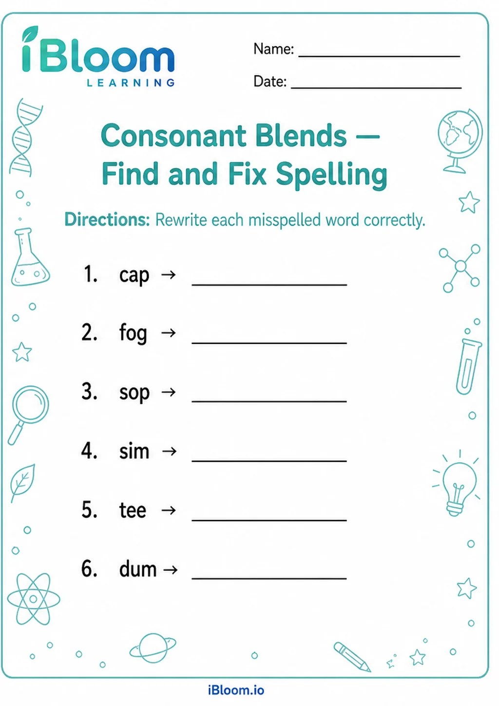 Preview of Consonant Blends — Find and Fix Spelling worksheet