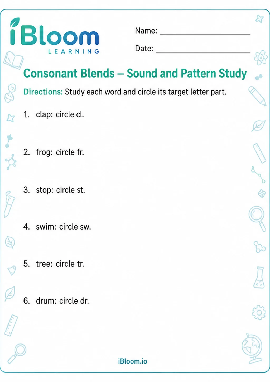 Preview page 1 of Consonant Blends — Sound and Pattern Study