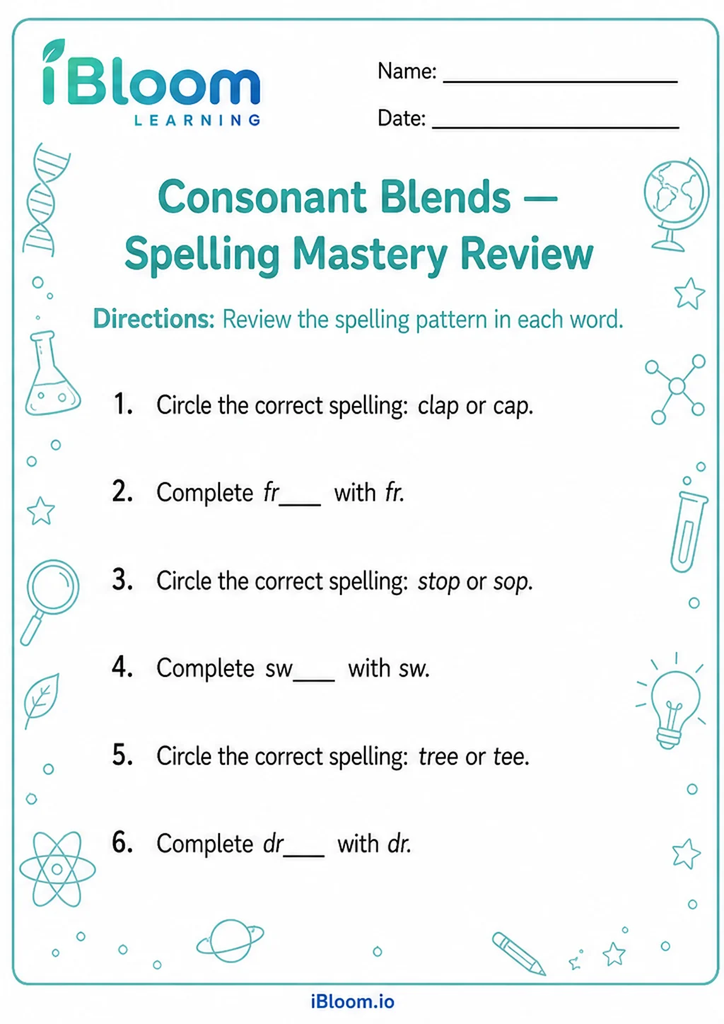 Preview of Consonant Blends — Spelling Mastery Review worksheet