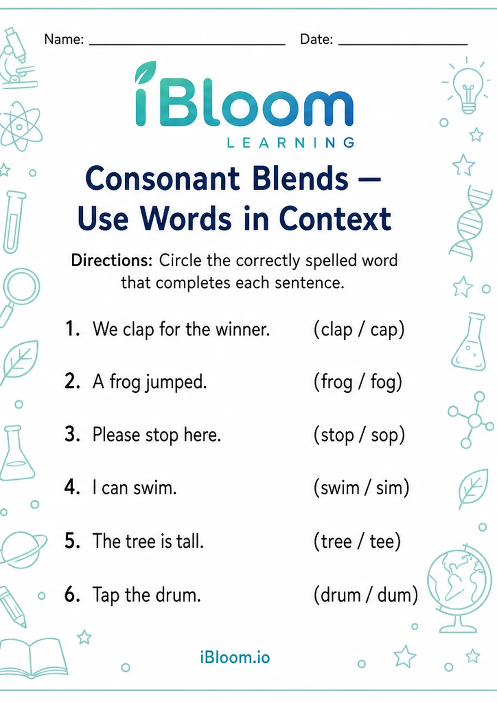 Preview of Consonant Blends — Use Words in Context worksheet
