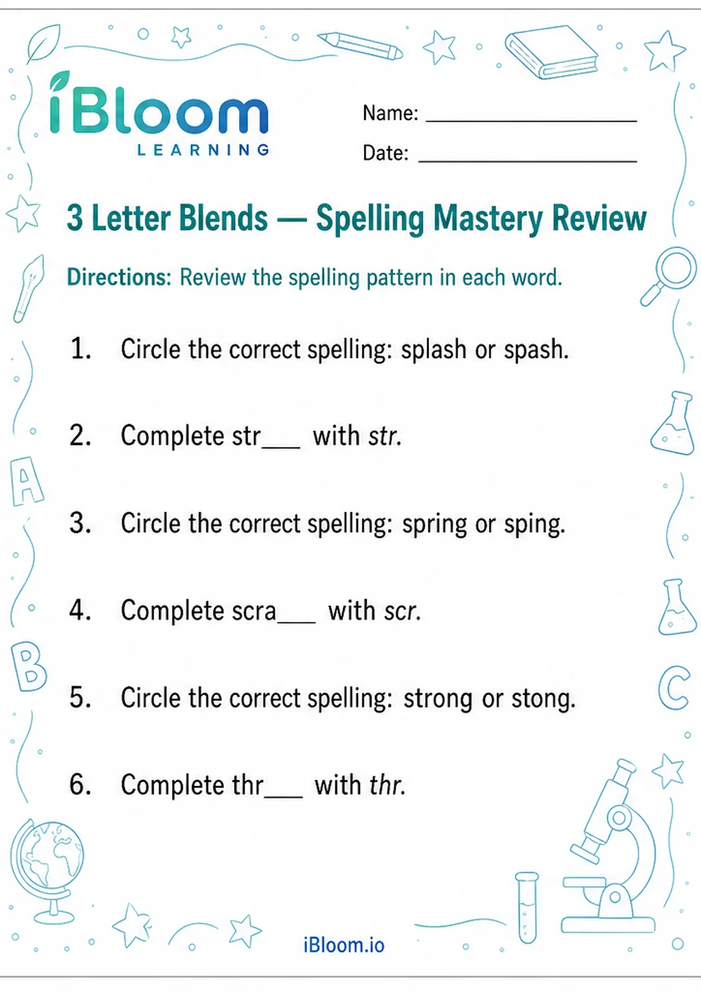 Preview of 3 Letter Blends — Spelling Mastery Review worksheet