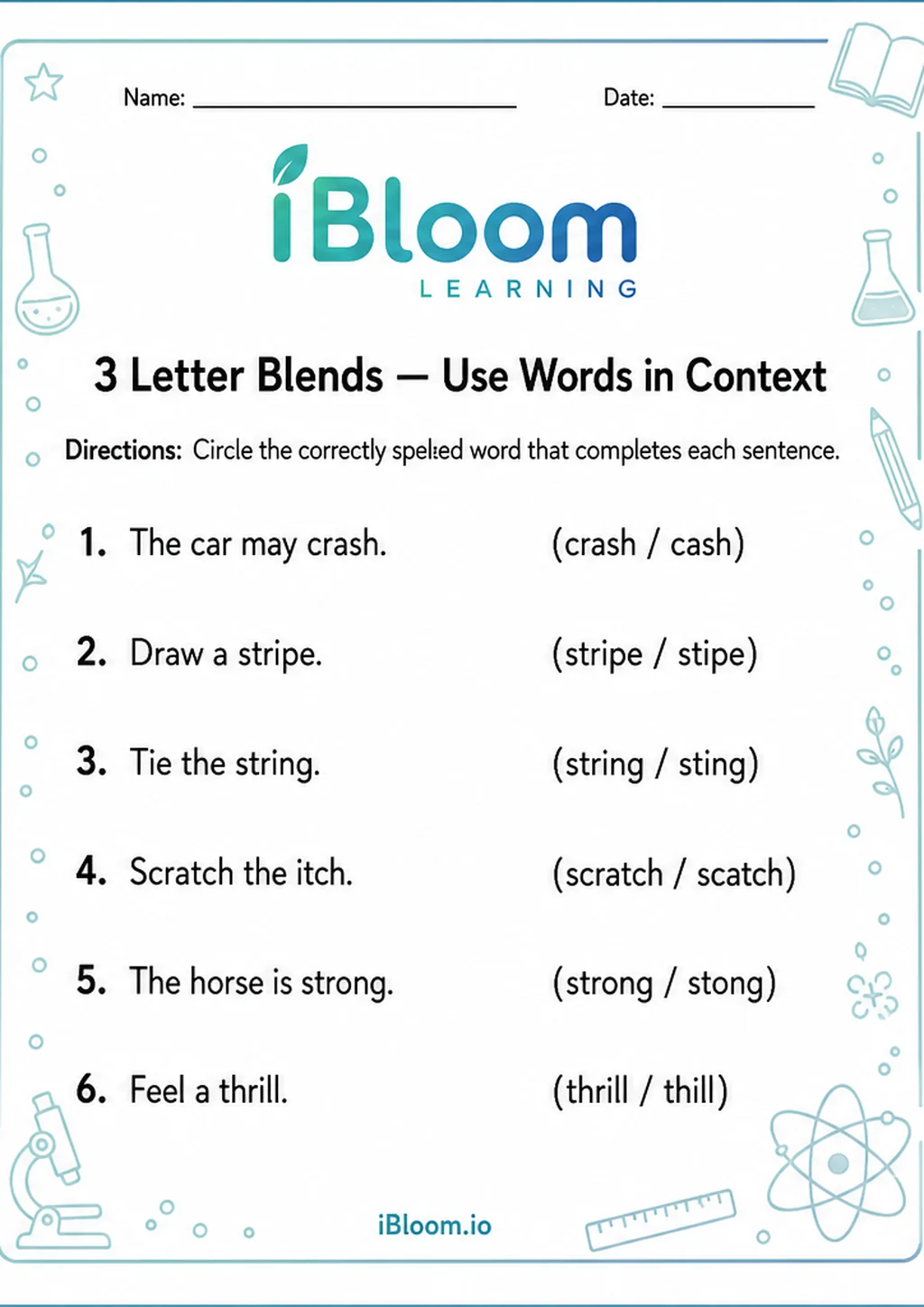 Preview of 3 Letter Blends — Use Words in Context worksheet