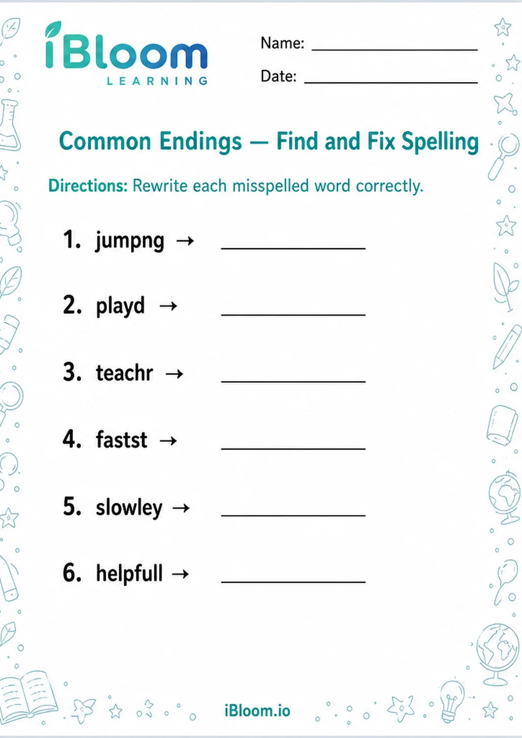 Preview of Common Endings — Find and Fix Spelling worksheet