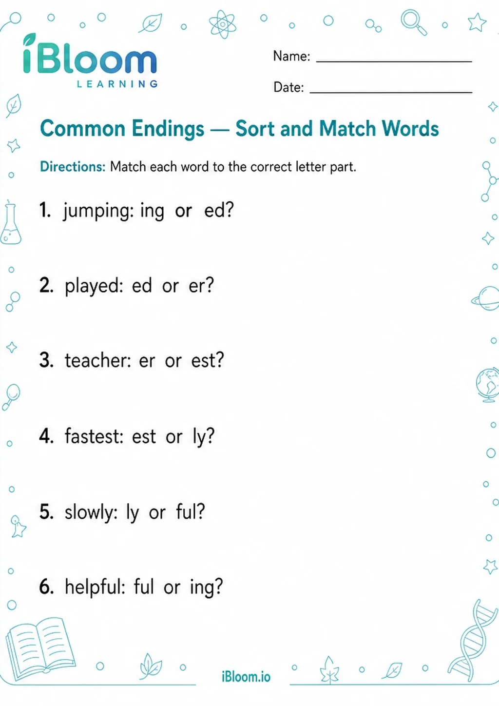 Preview of Common Endings — Sort and Match Words worksheet