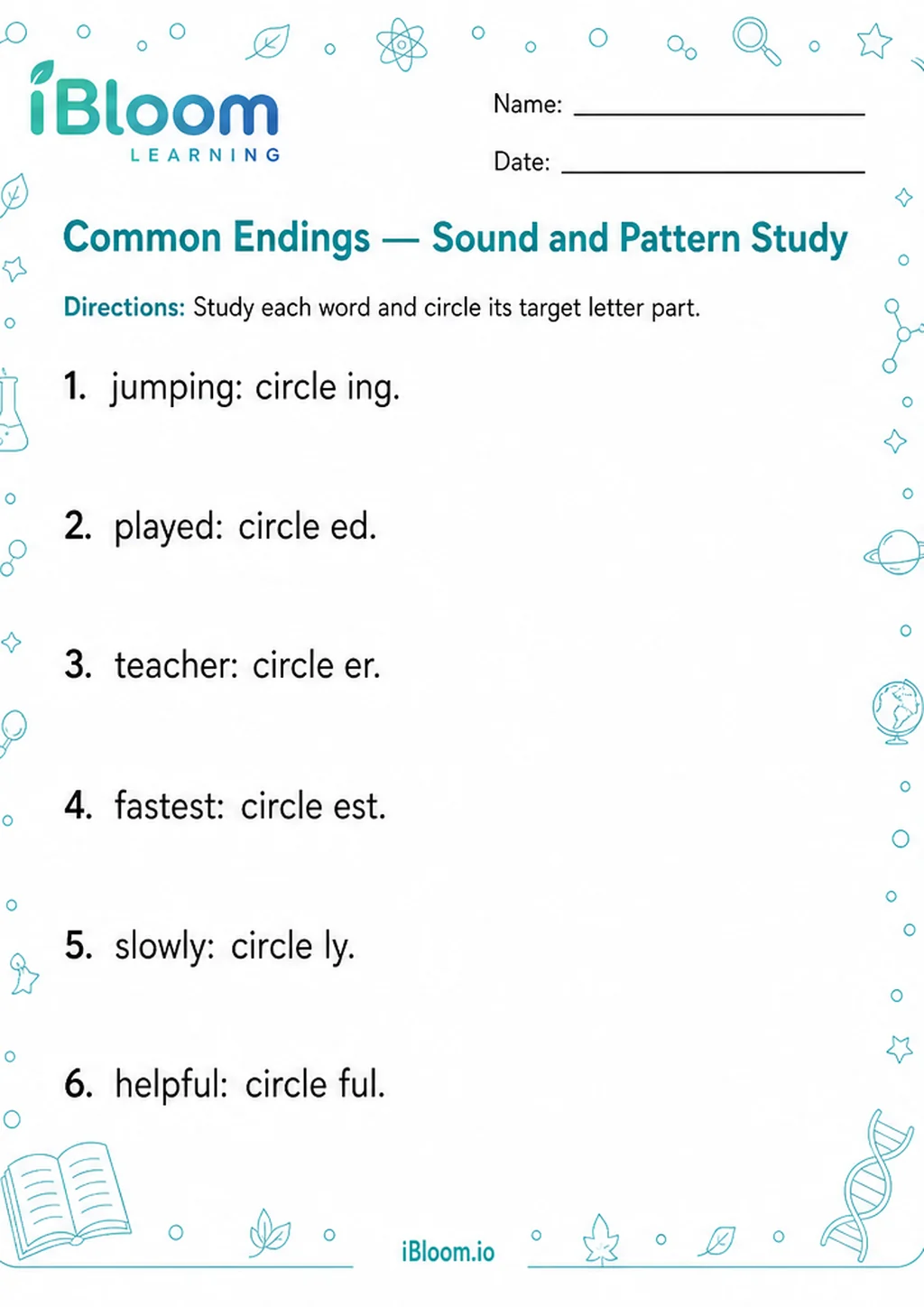 Preview page 1 of Common Endings — Sound and Pattern Study