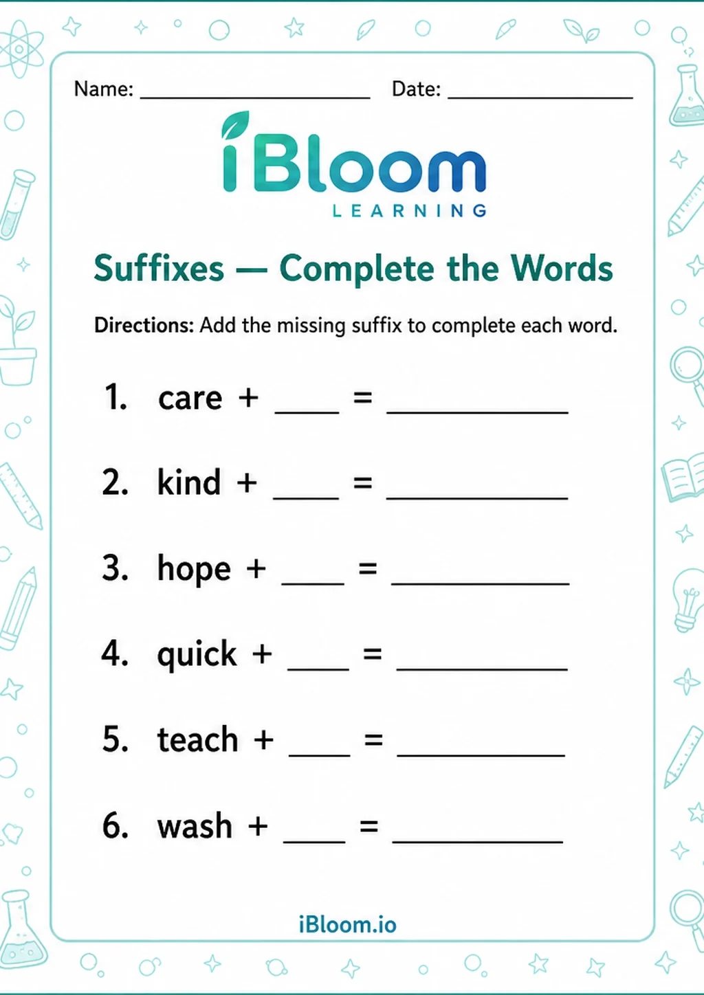 Preview of Suffixes — Complete the Words worksheet