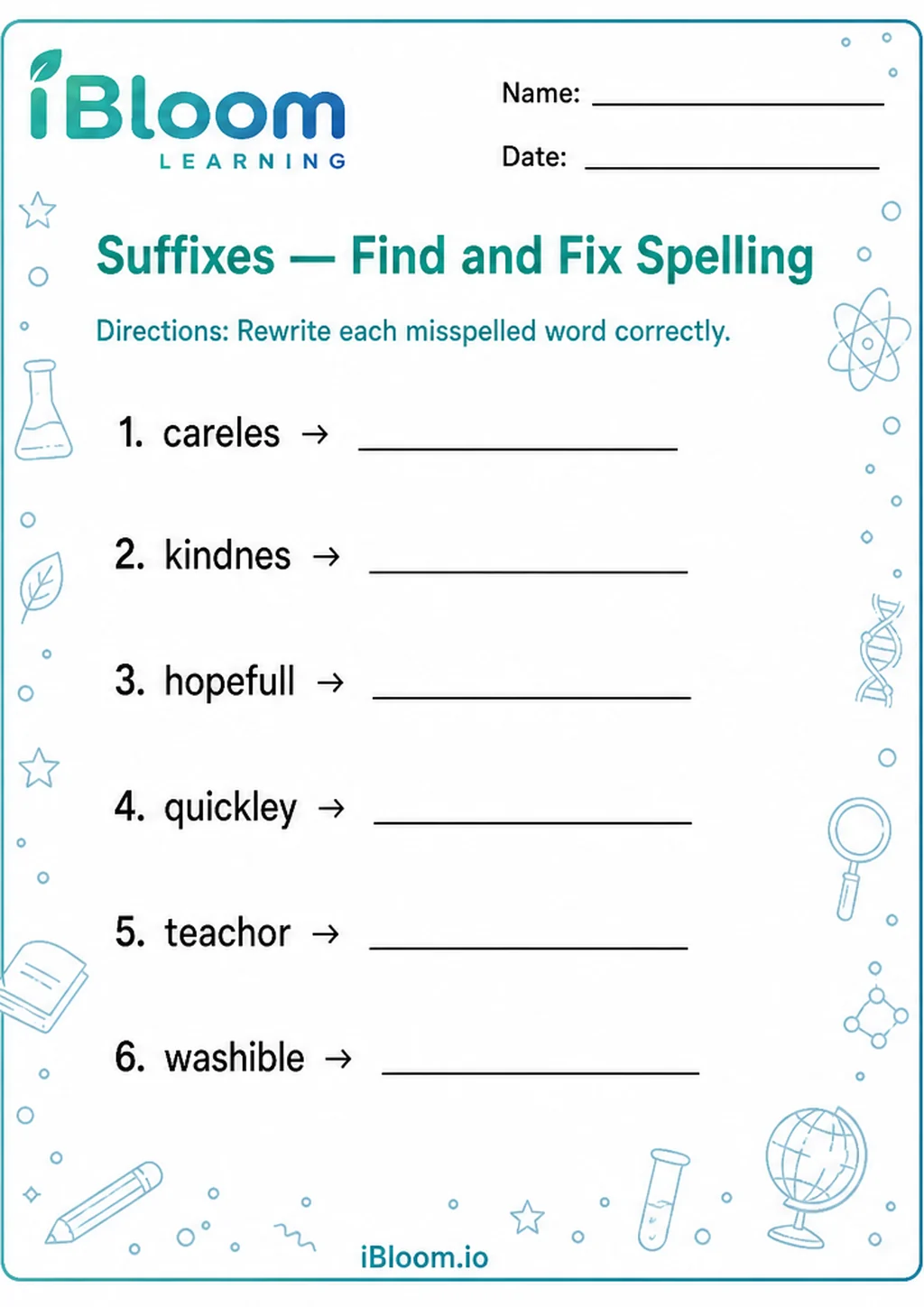 Preview of Suffixes — Find and Fix Spelling worksheet