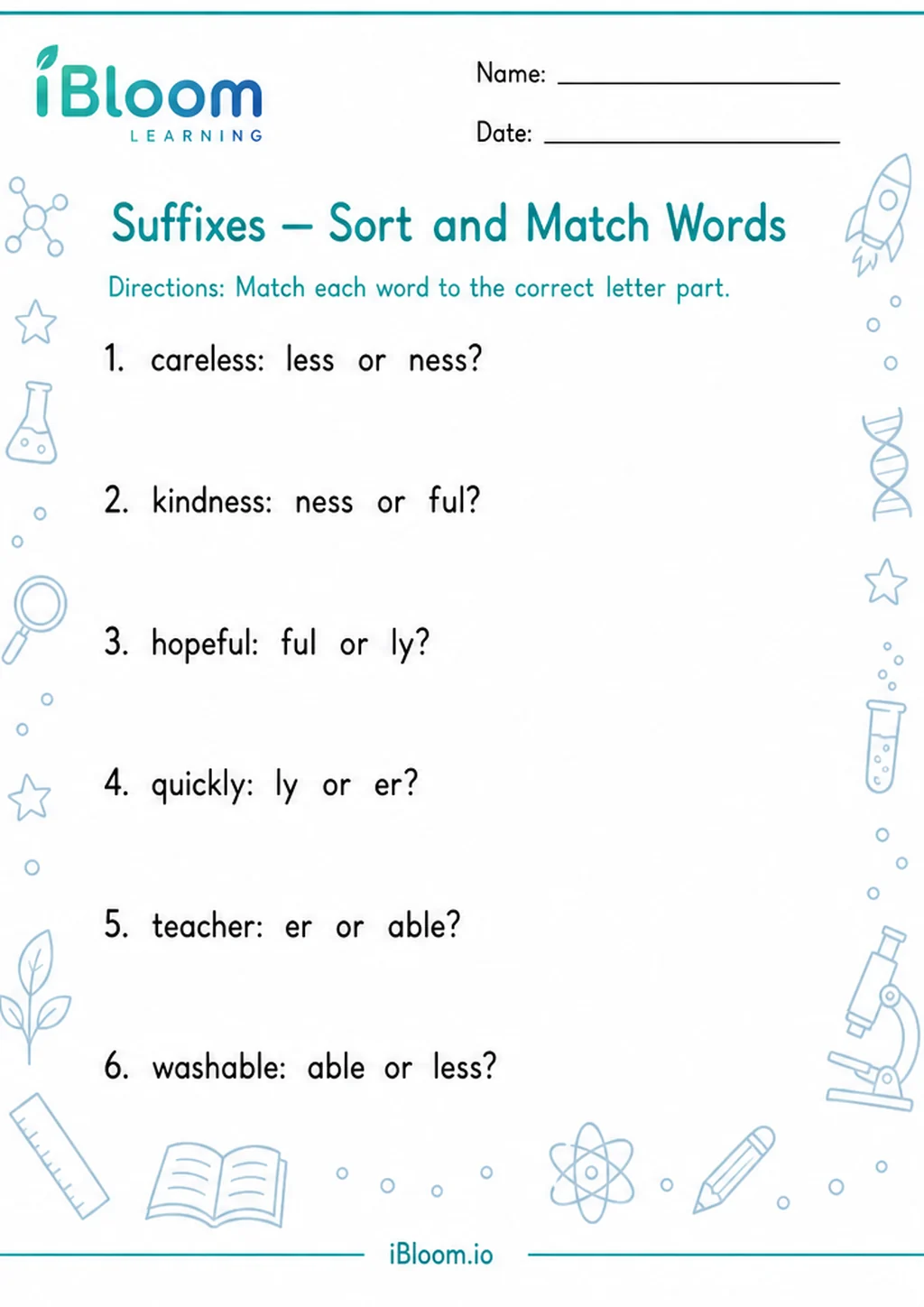 Preview of Suffixes — Sort and Match Words worksheet