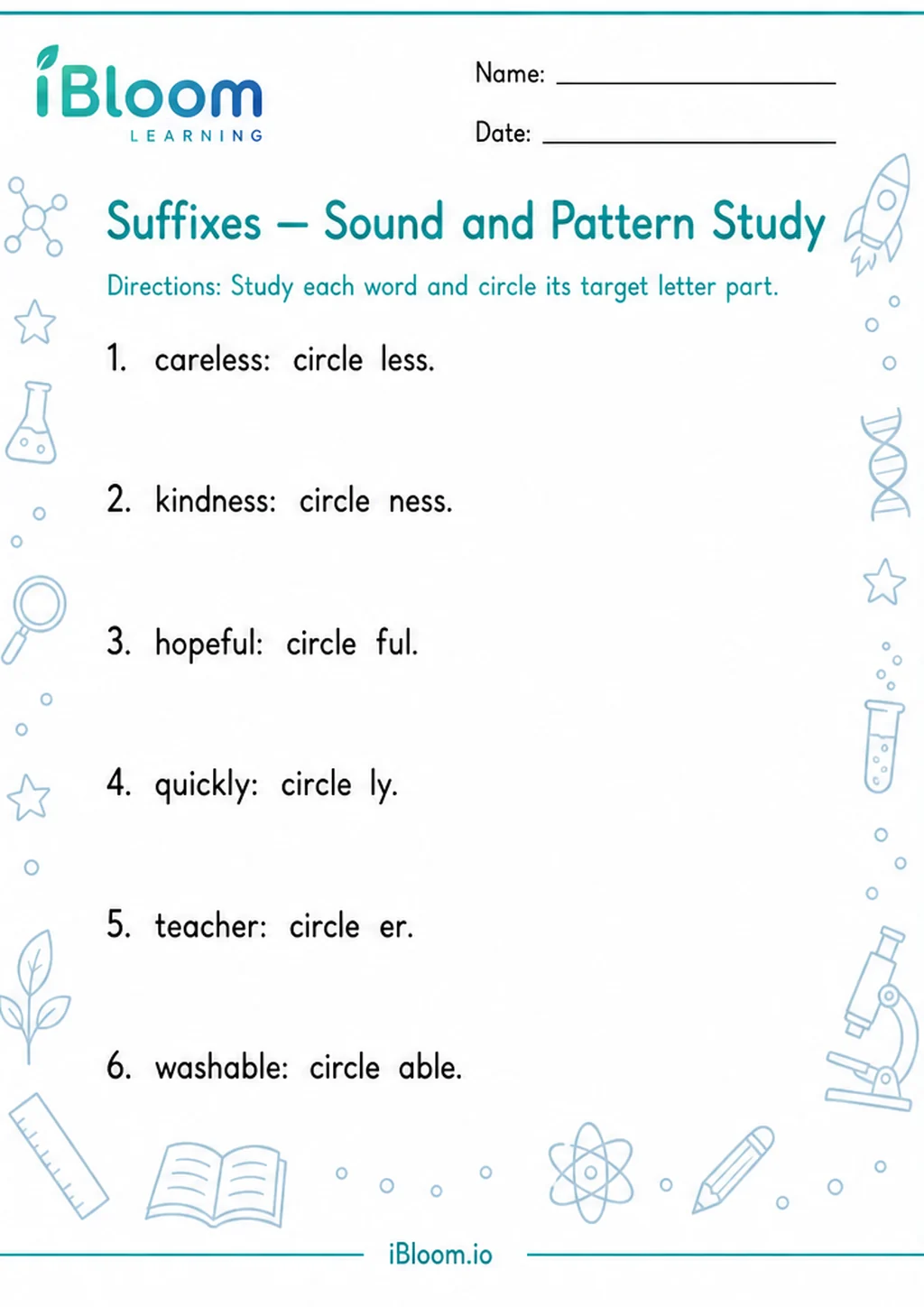 Preview page 1 of Suffixes — Sound and Pattern Study