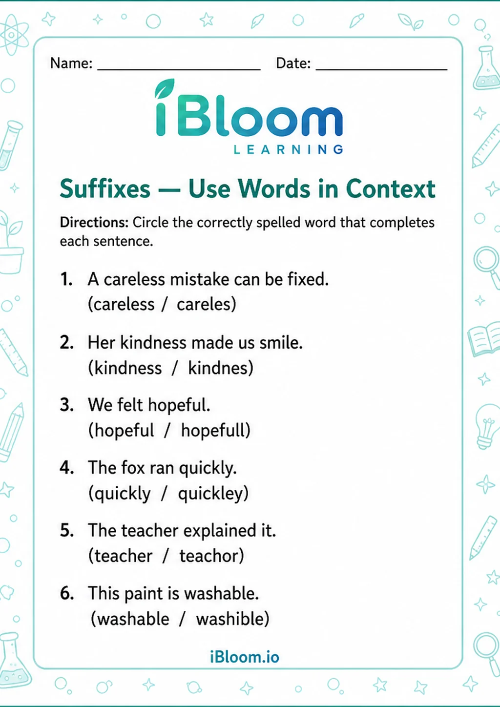 Preview of Suffixes — Use Words in Context worksheet