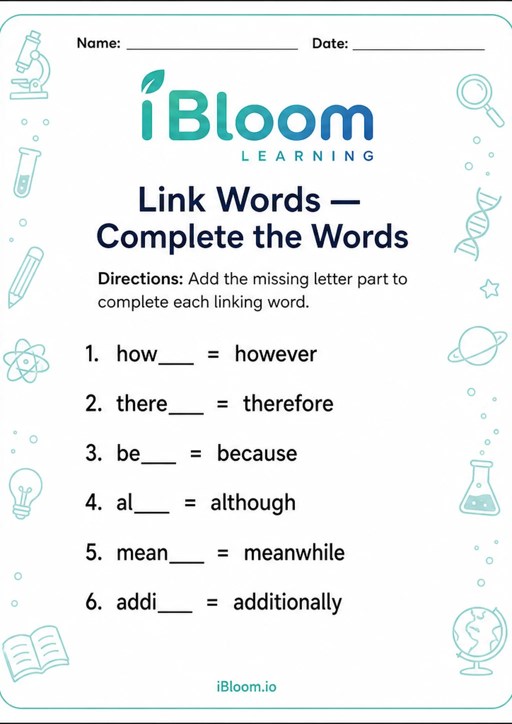 Preview of Link Words — Complete the Words worksheet