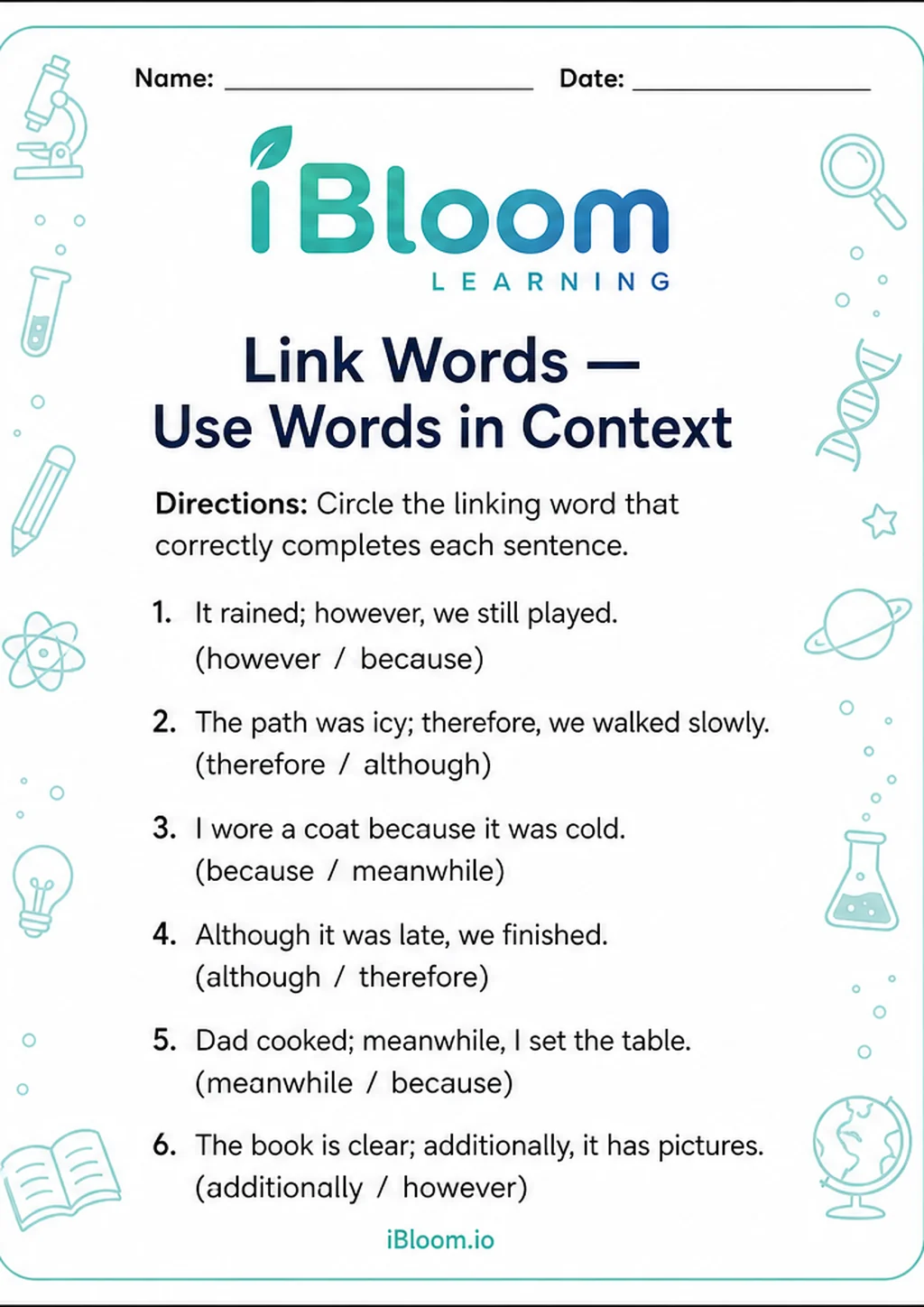 Preview of Link Words — Use Words in Context worksheet