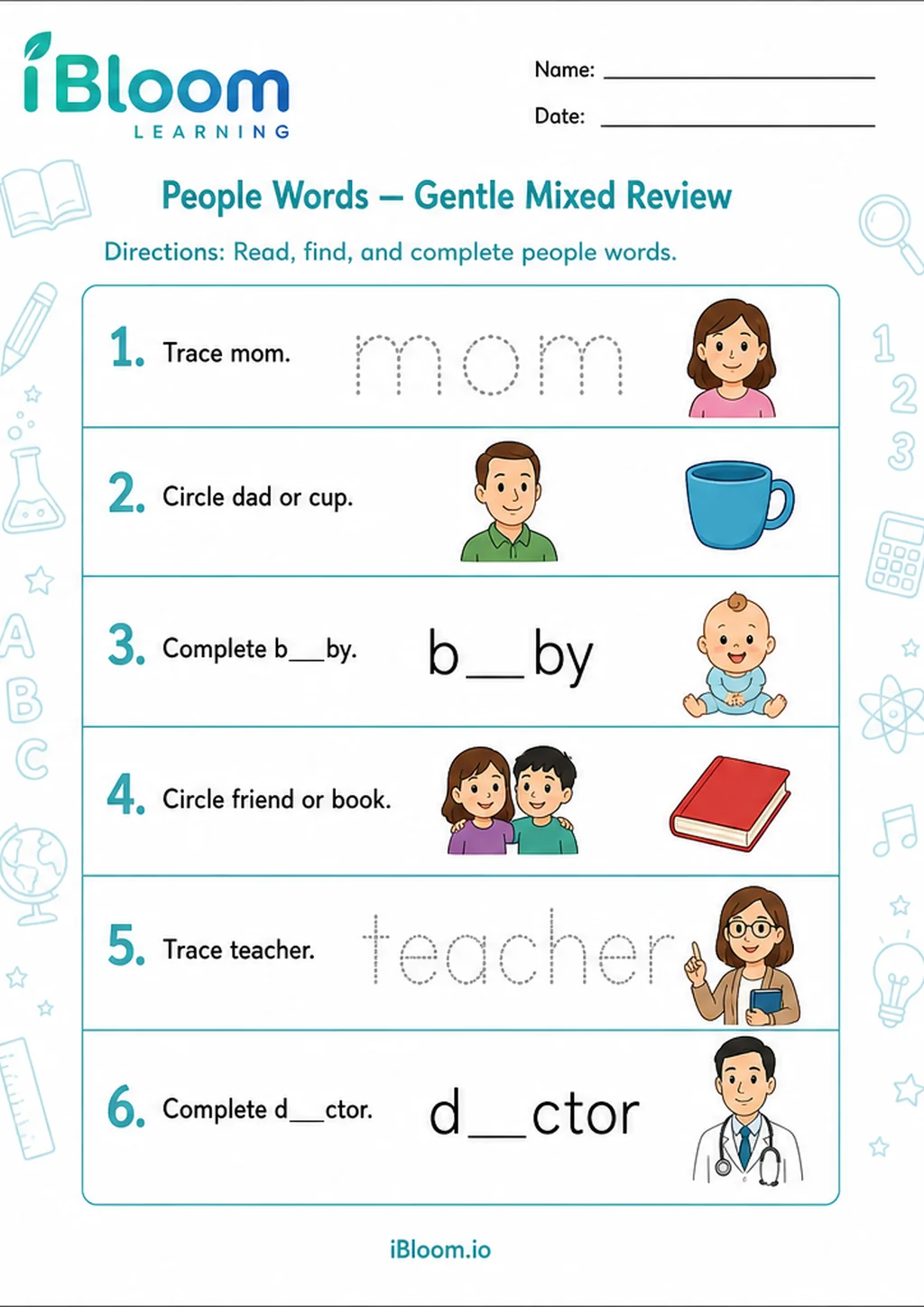 Preview page 1 of People Words — Gentle Mixed Review