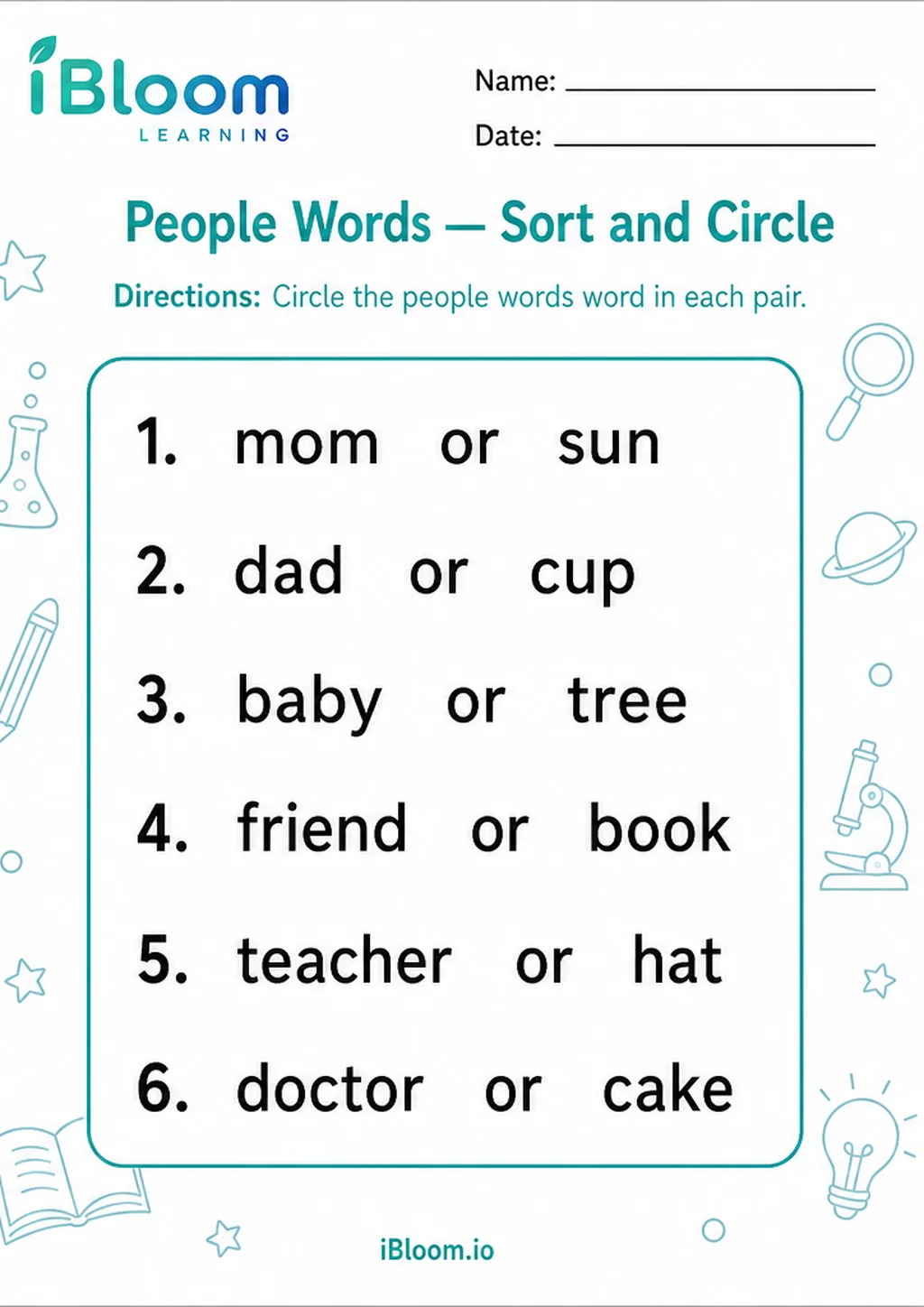 Preview page 1 of People Words — Sort and Circle