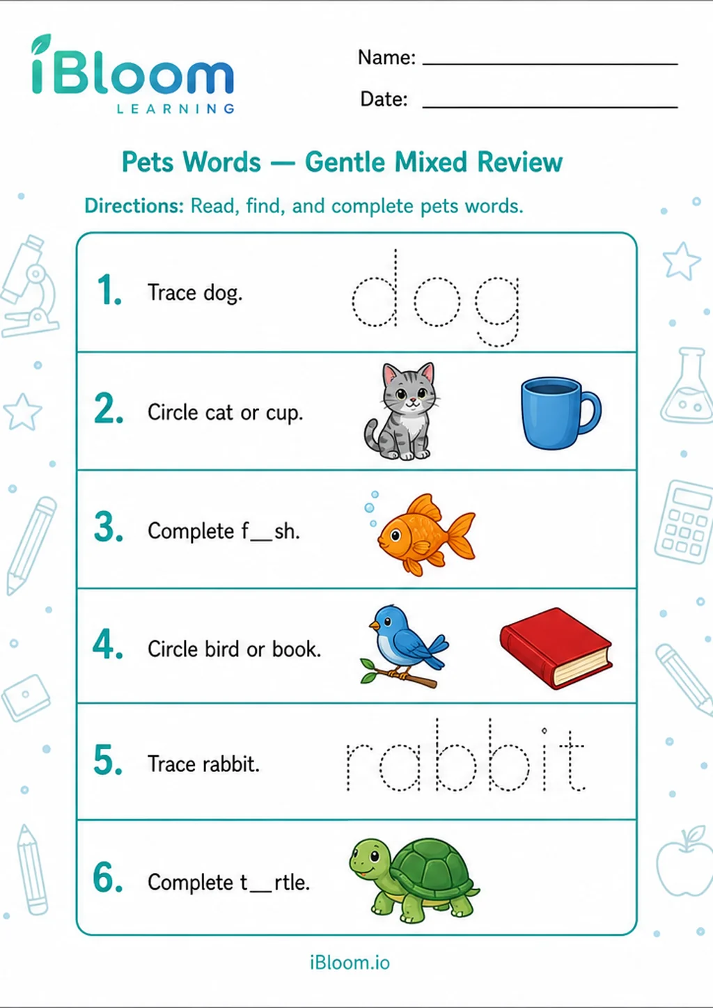 Preview page 1 of Pets Words — Gentle Mixed Review