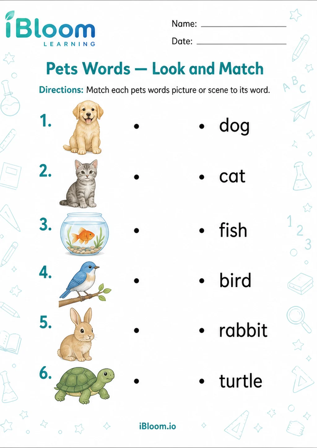 Preview page 1 of Pets Words — Look and Match