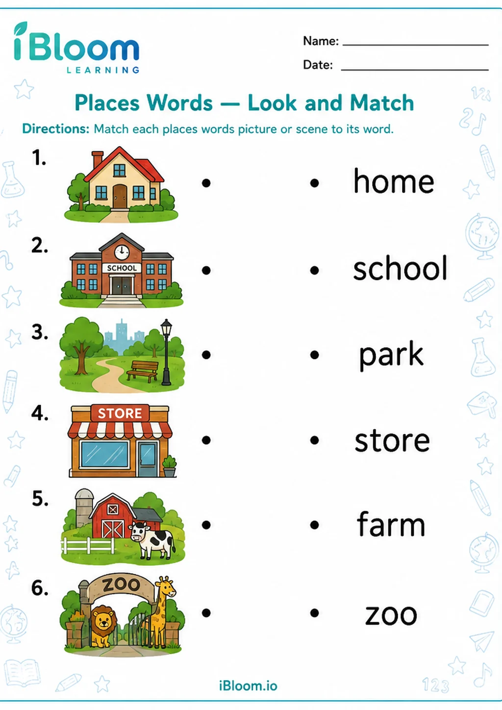Preview page 1 of Places Words — Look and Match