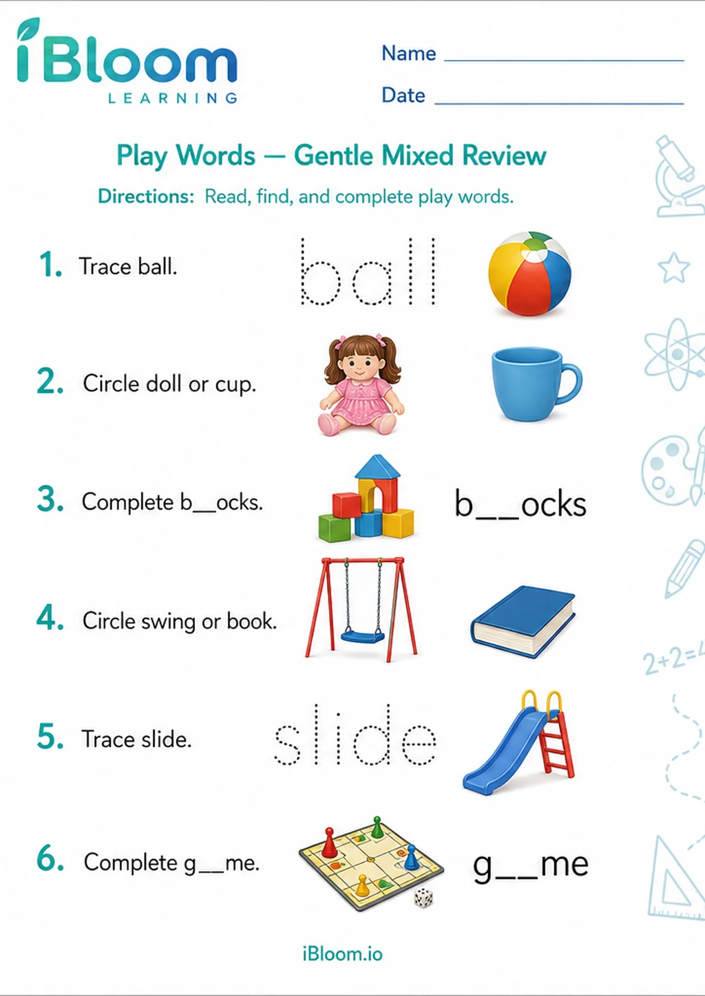 Preview of Play Words — Gentle Mixed Review worksheet