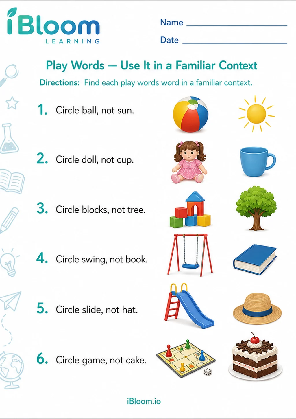 Preview of Play Words — Use It in a Familiar Context worksheet