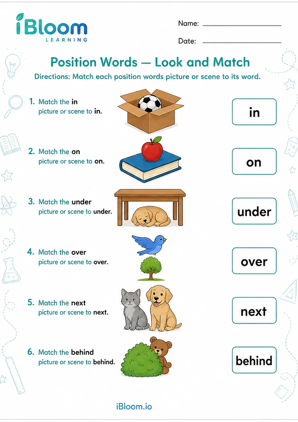 Preview page 1 of Position Words — Look and Match