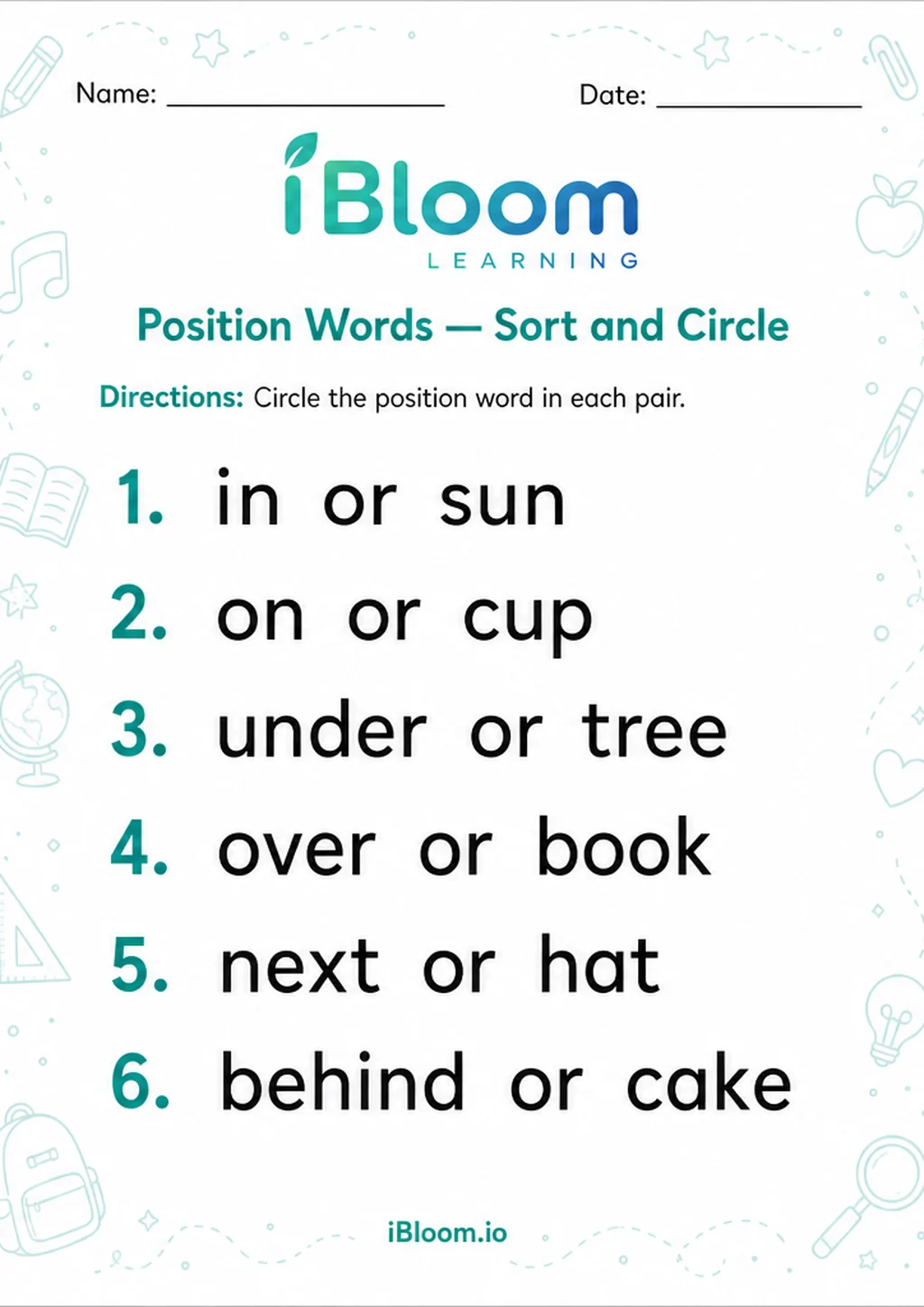 Preview page 1 of Position Words — Sort and Circle