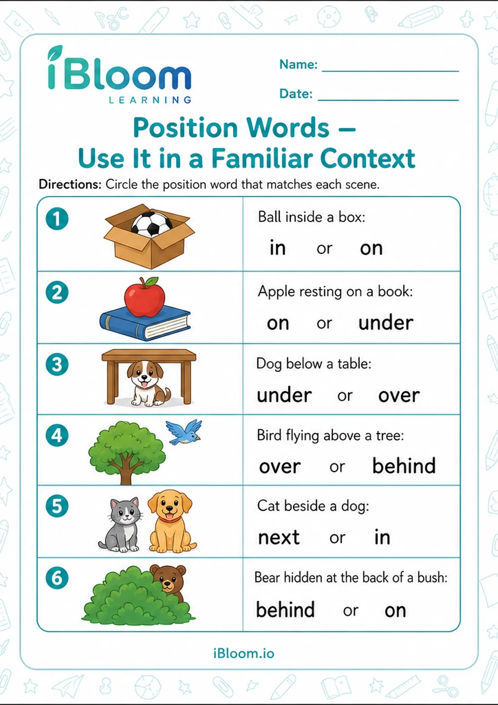 Preview page 1 of Position Words — Use It in a Familiar Context
