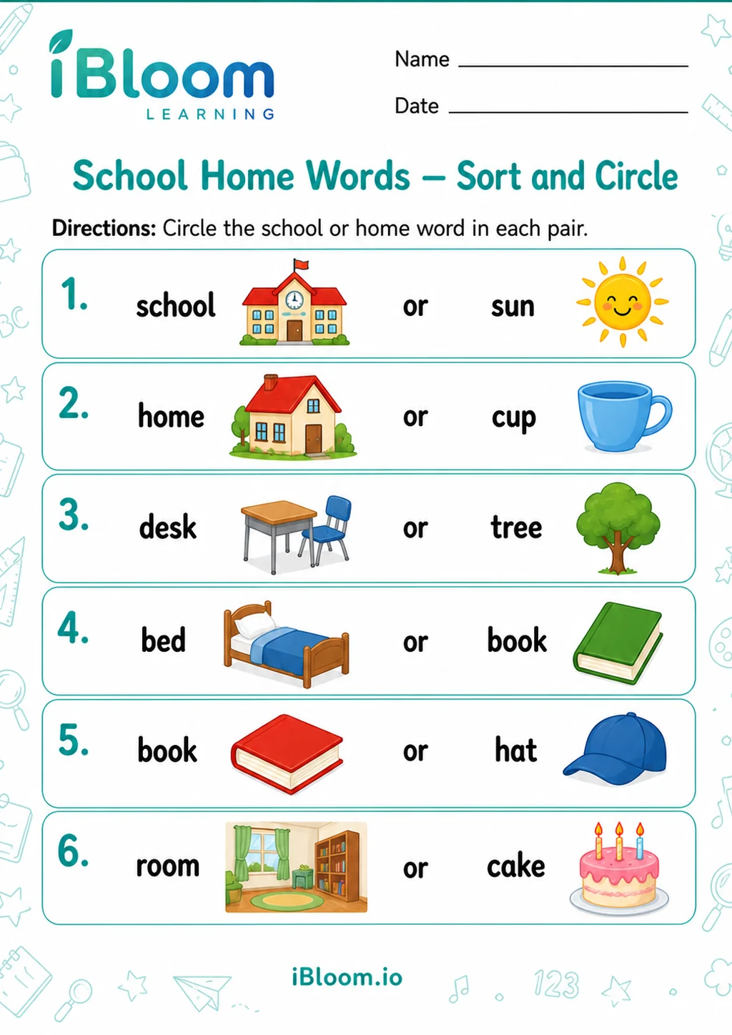 Preview of School Home Words — Sort and Circle worksheet