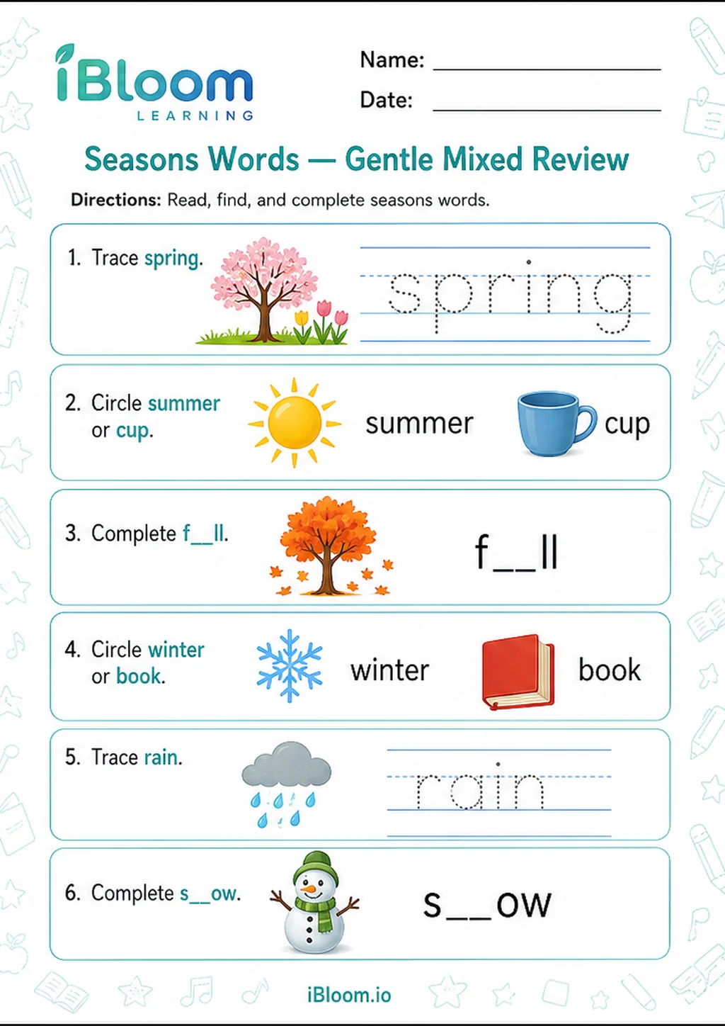 Preview page 1 of Seasons Words — Gentle Mixed Review