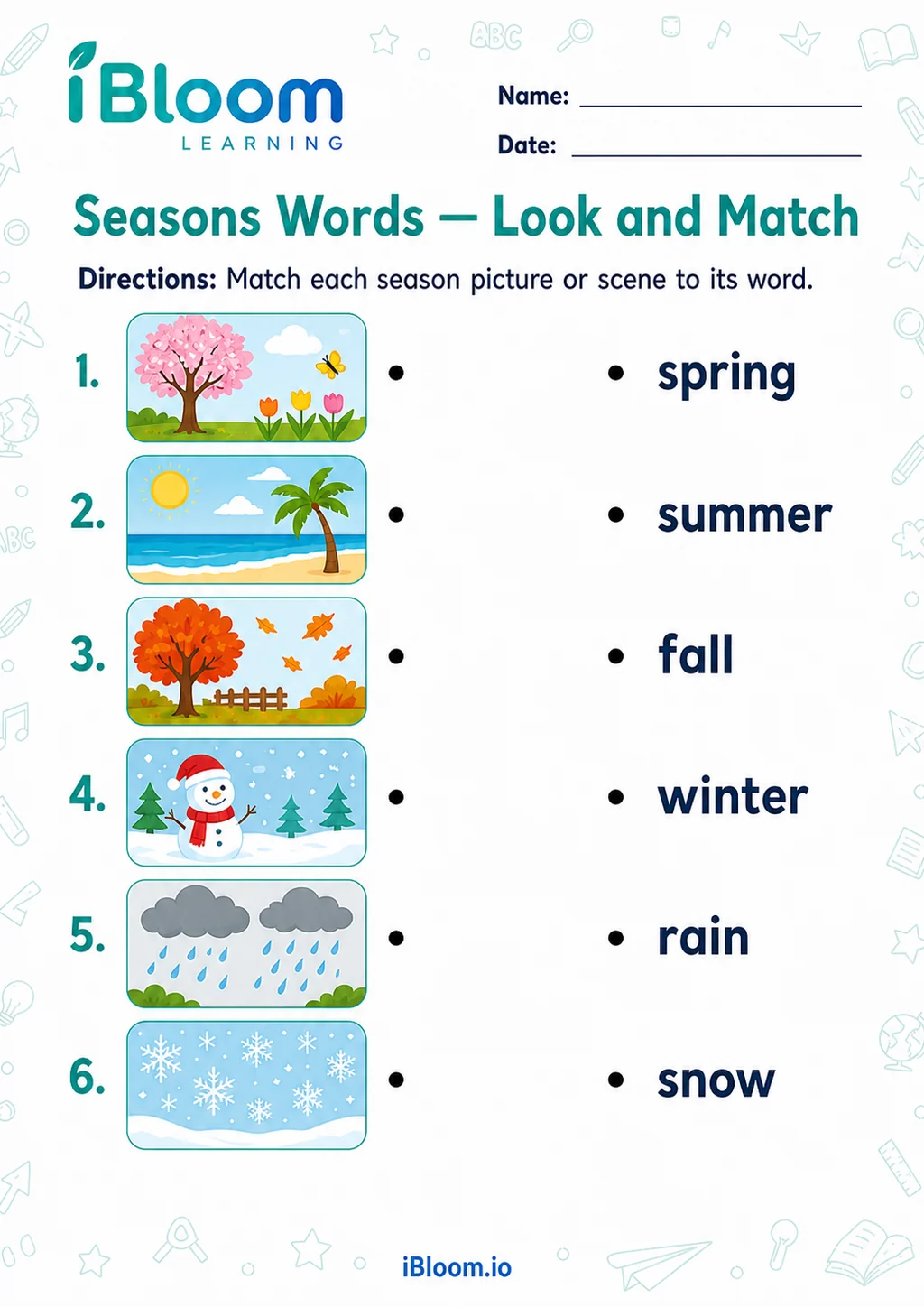 Preview page 1 of Seasons Words — Look and Match