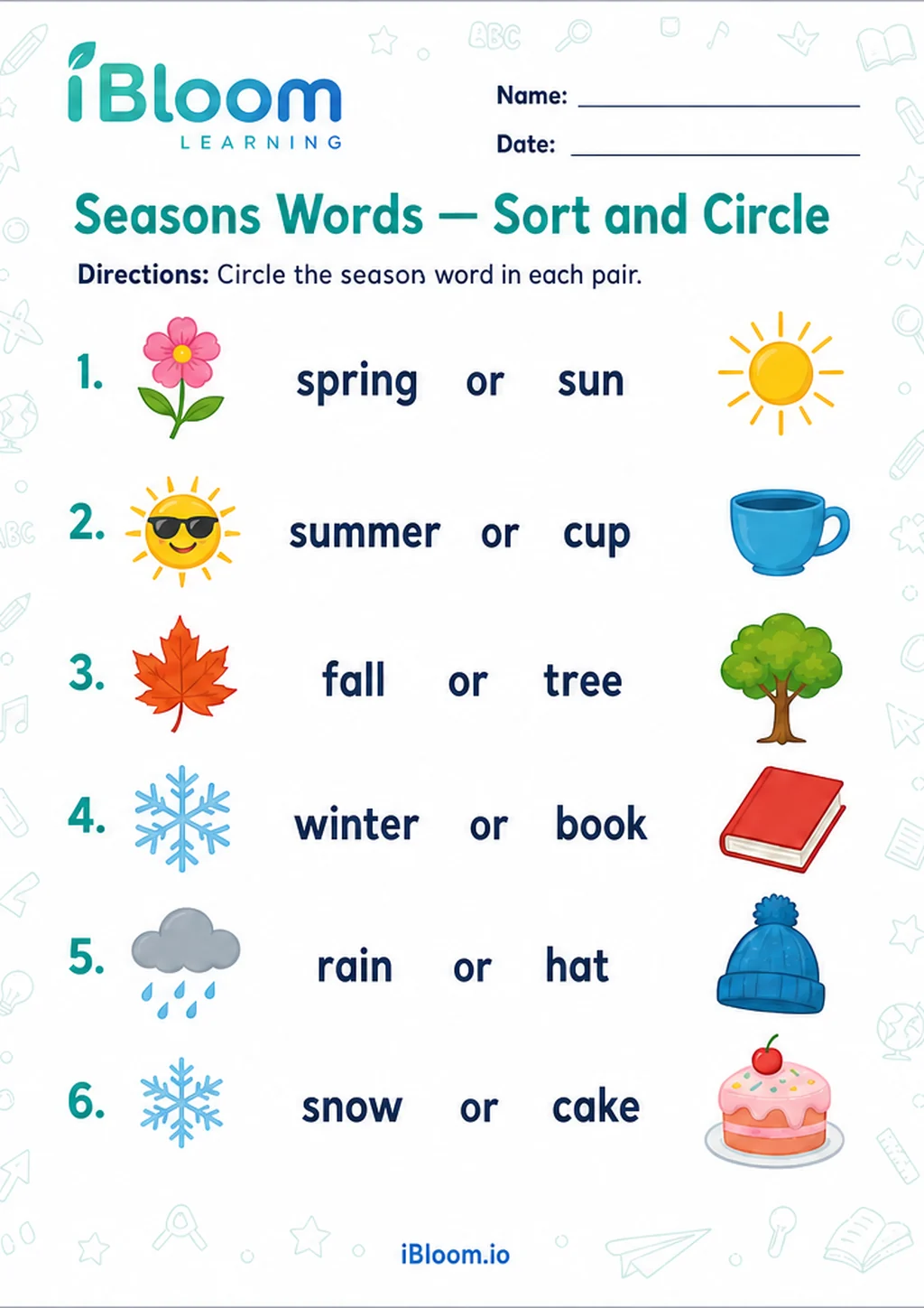 Preview page 1 of Seasons Words — Sort and Circle