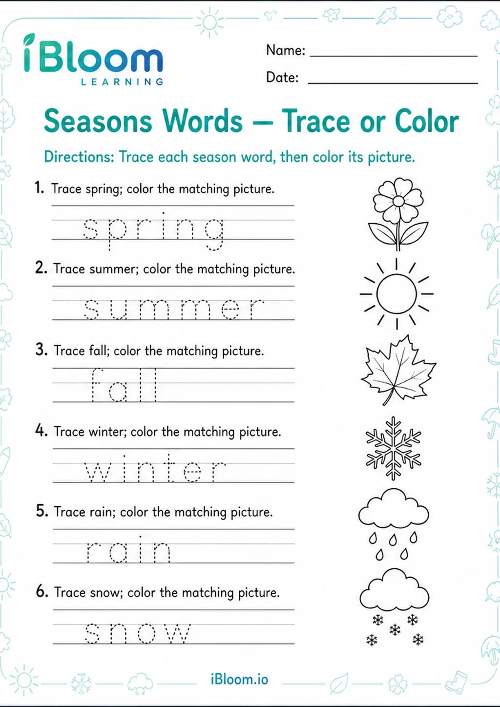 Preview page 1 of Seasons Words — Trace or Color