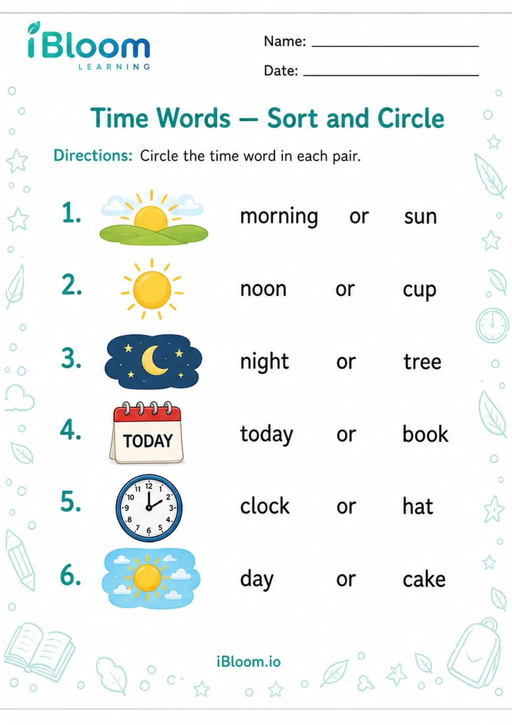 Preview page 1 of Time Words — Sort and Circle