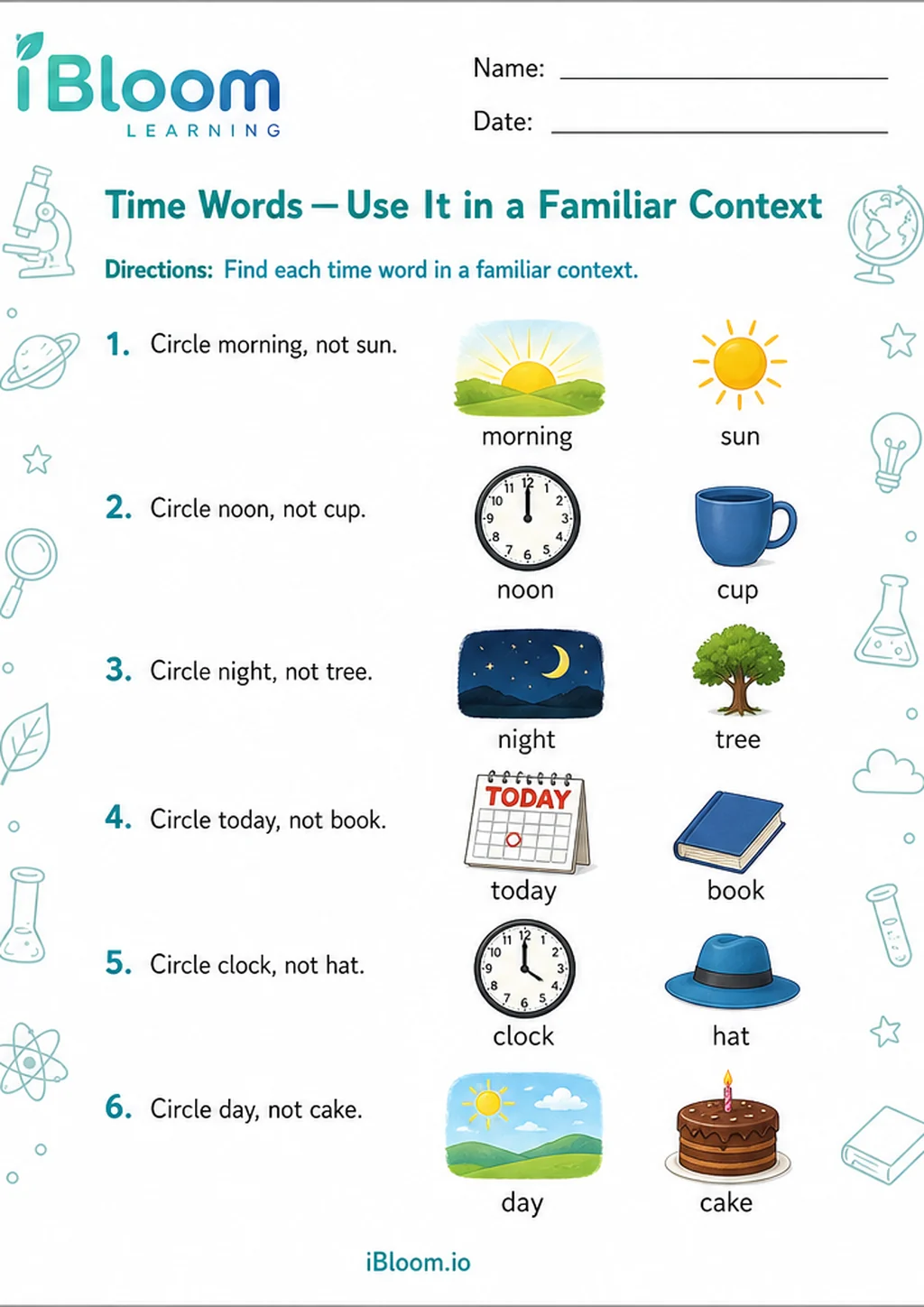 Preview page 1 of Time Words — Use It in a Familiar Context
