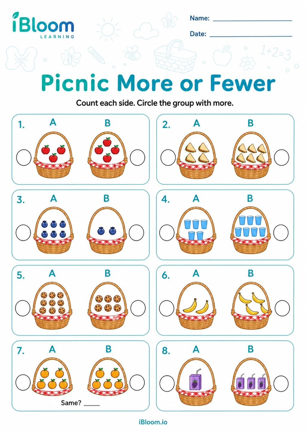 Preview page 1 of Picnic More or Fewer
