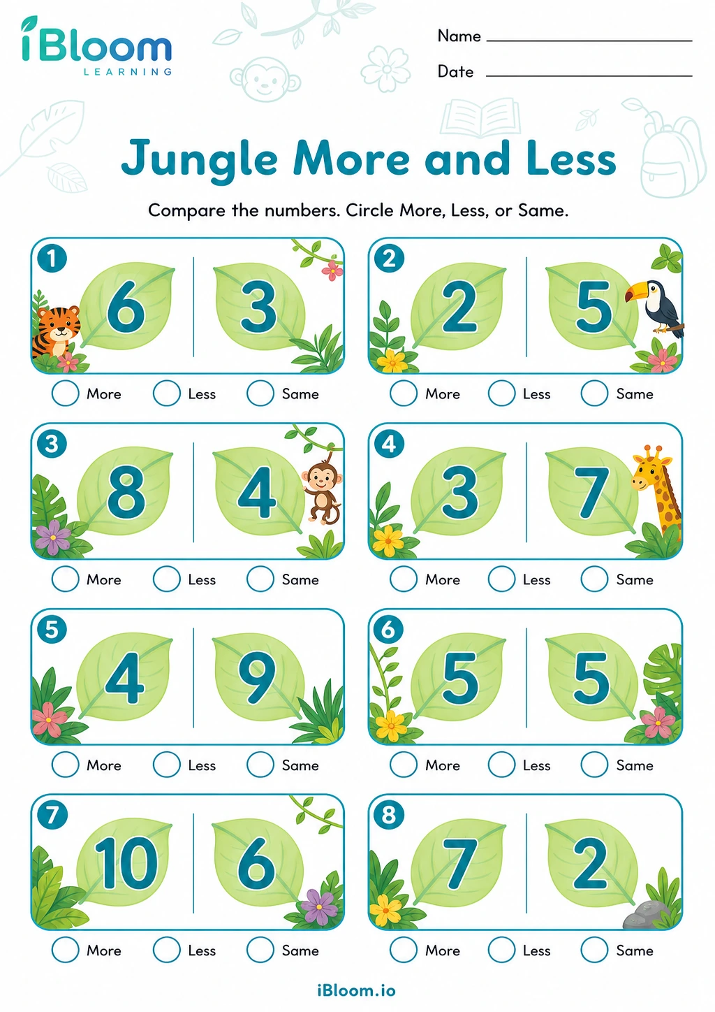 Preview of Jungle More and Less worksheet