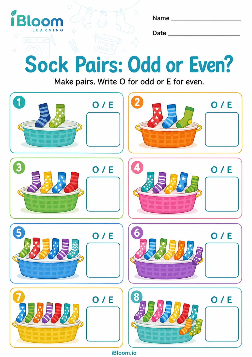 Preview of Sock Pairs: Odd or Even? worksheet