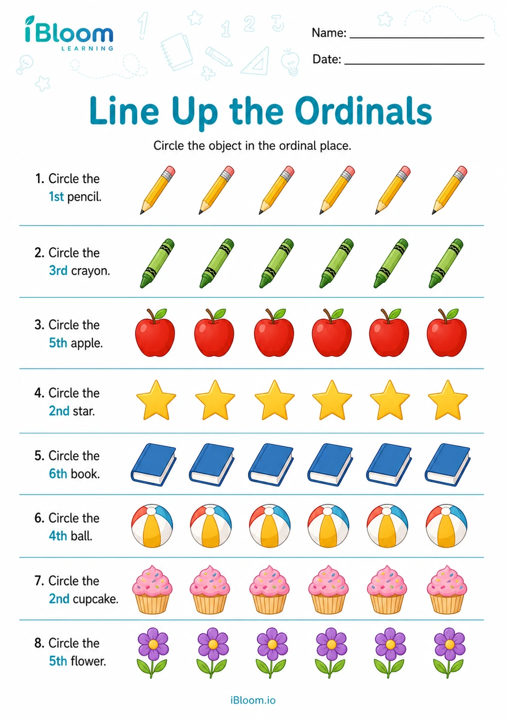 Preview page 1 of Line Up the Ordinals
