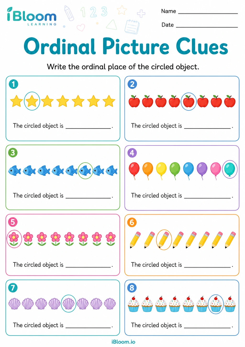 Preview of Ordinal Picture Clues worksheet