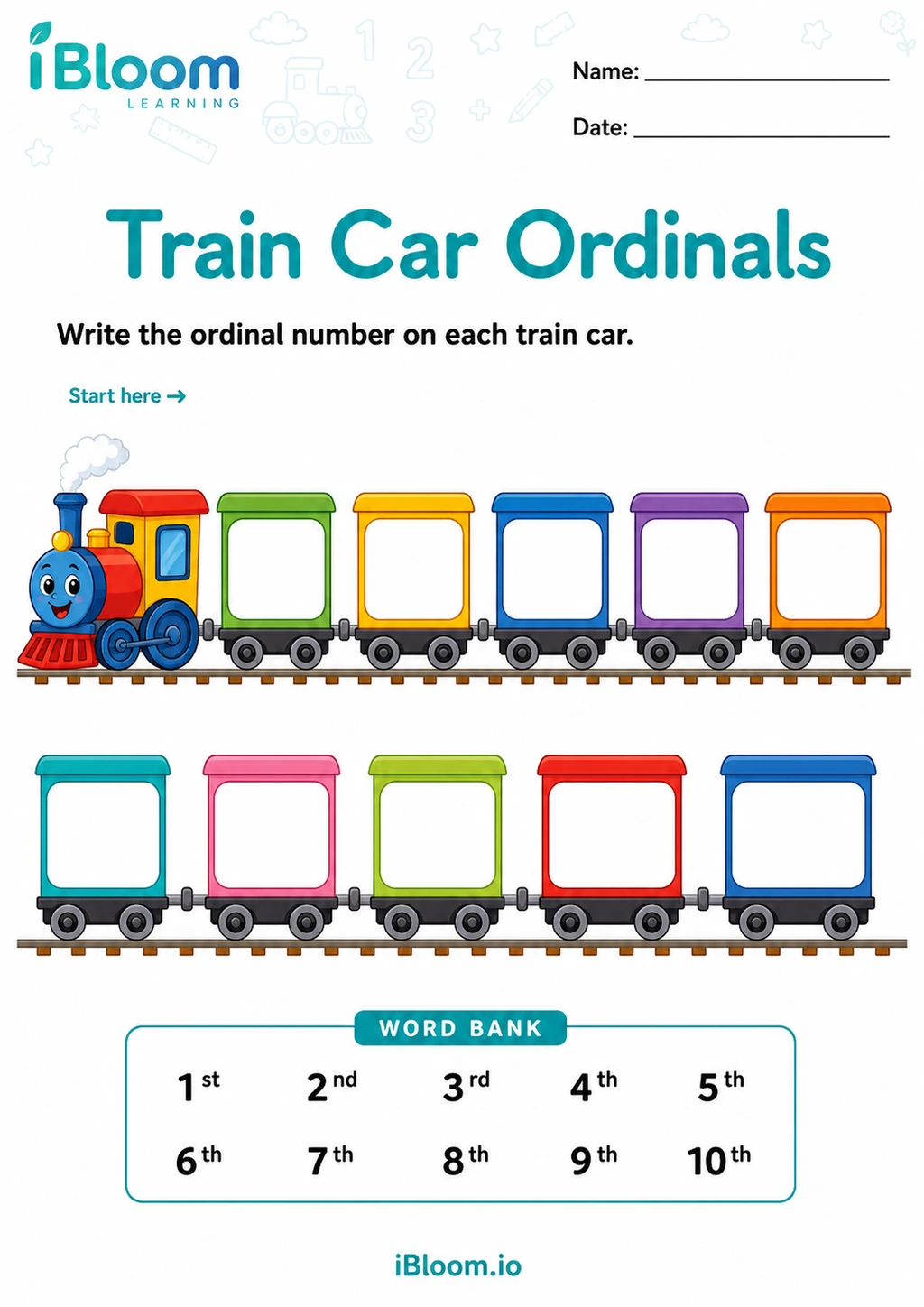 Preview of Train Car Ordinals worksheet