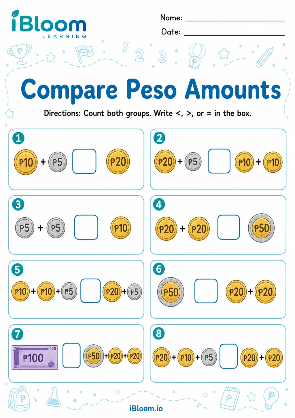 Preview of Compare Peso Amounts worksheet