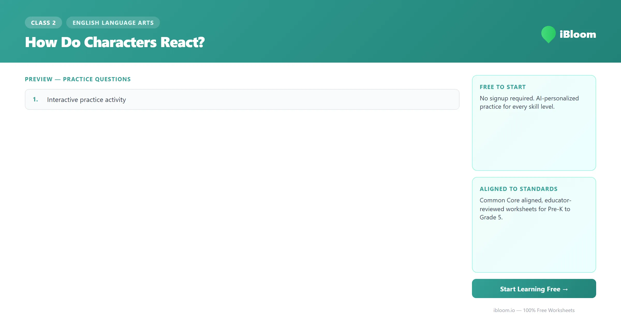 Free How Do Characters React? Worksheets for Class 2