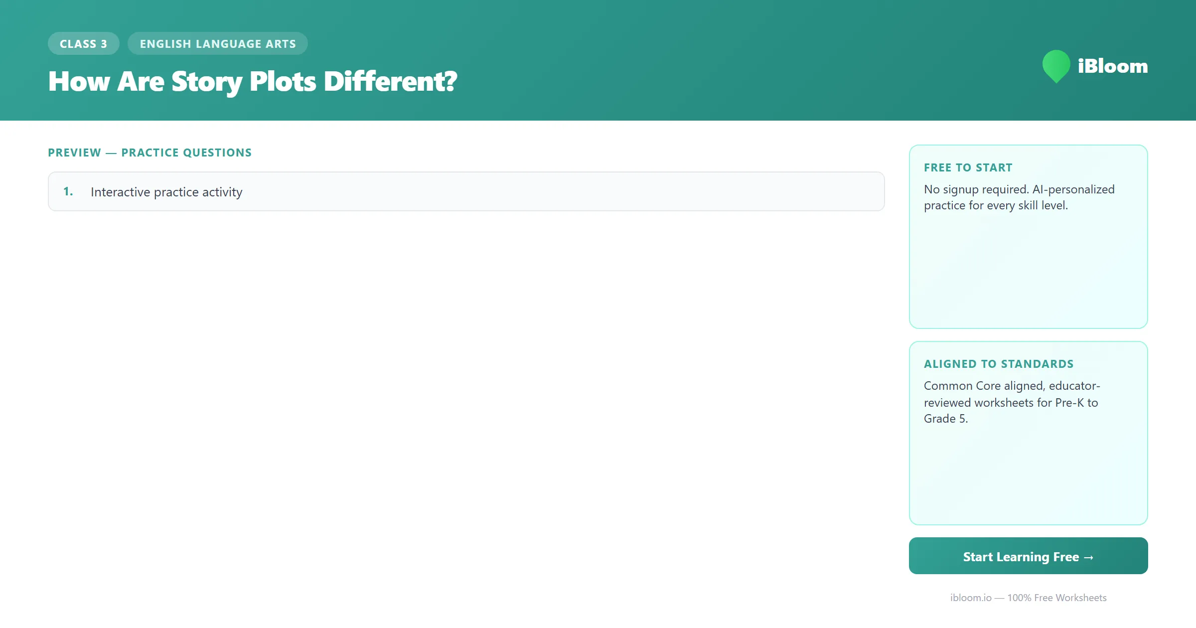 Free How Are Story Plots Different? Worksheets for Class 3
