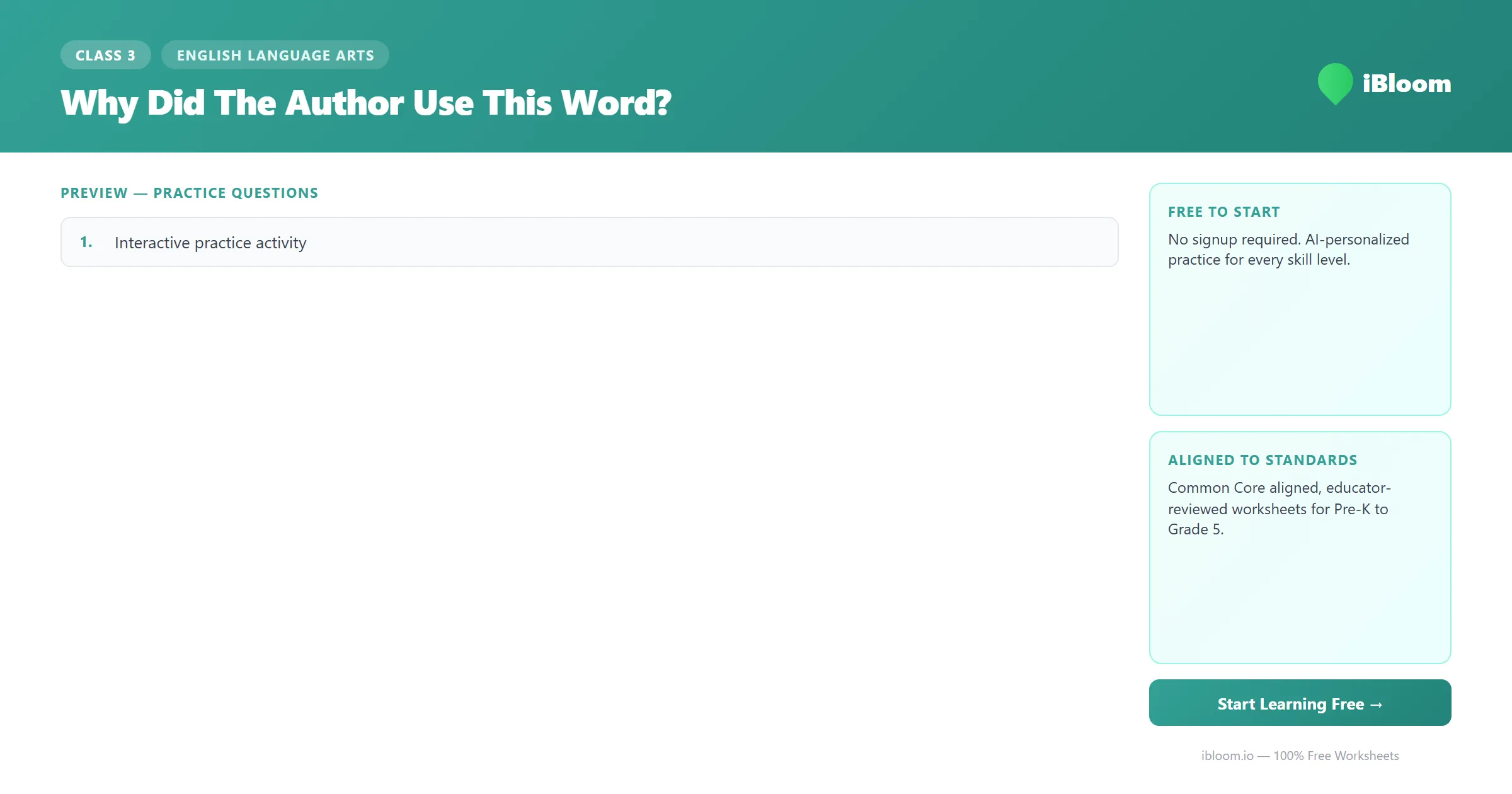 Free Why Did the Author Use This Word? Worksheets for Class 3 | iBloom