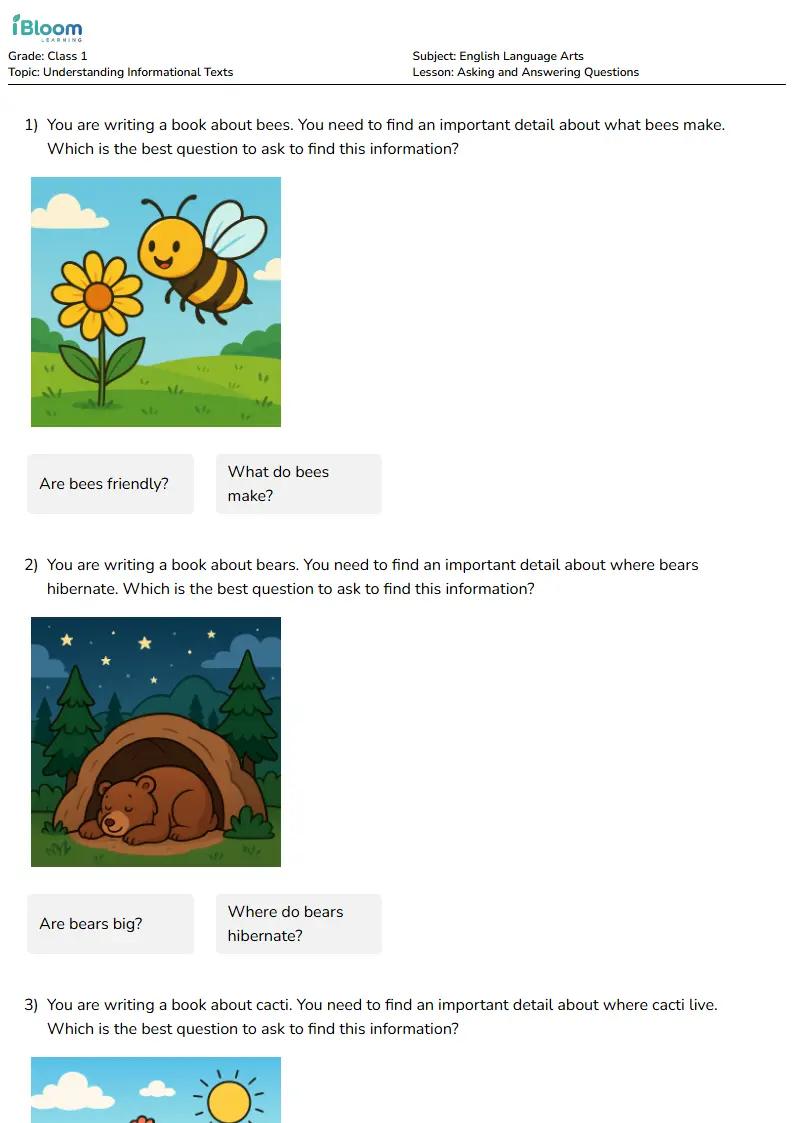 Free Asking and Answering Questions Worksheets for Class 1
