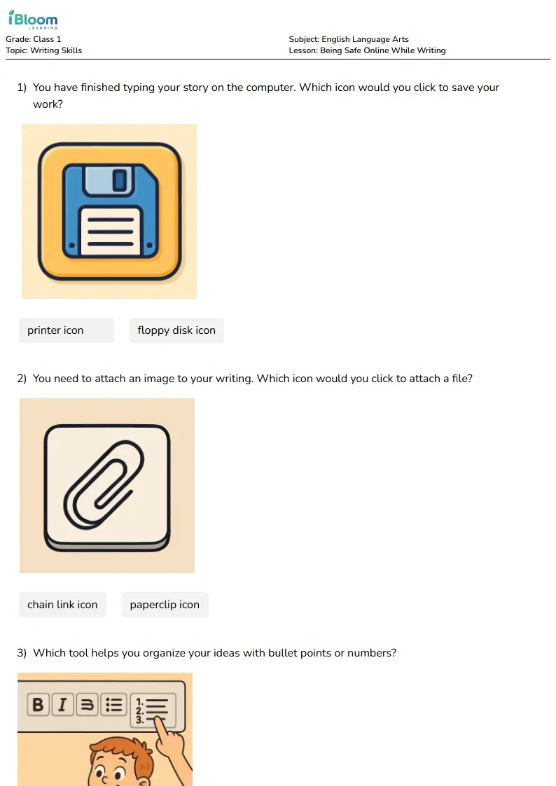 Free Being Safe Online While Writing Worksheets for Class 1