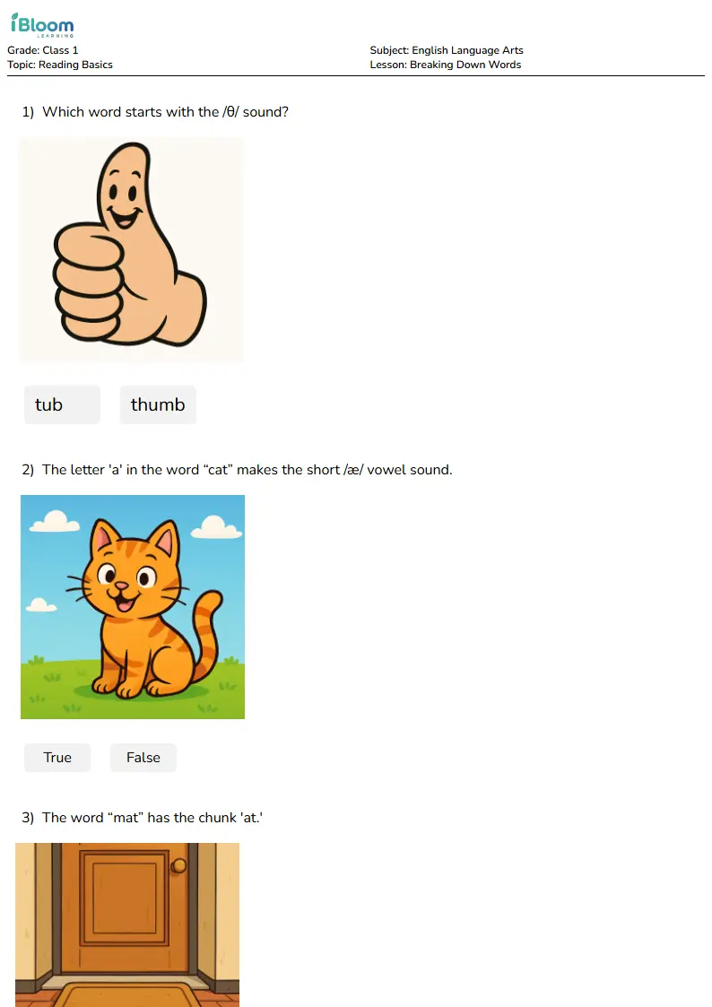 Free Breaking Down Words Worksheets for Class 1